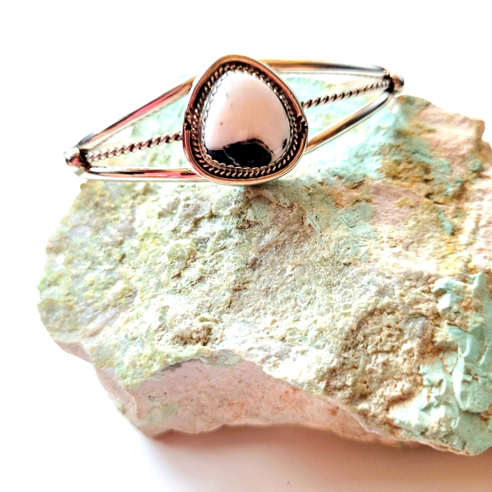 White Buffalo Cuff Bracelet Sterling Silver Native American Handmade